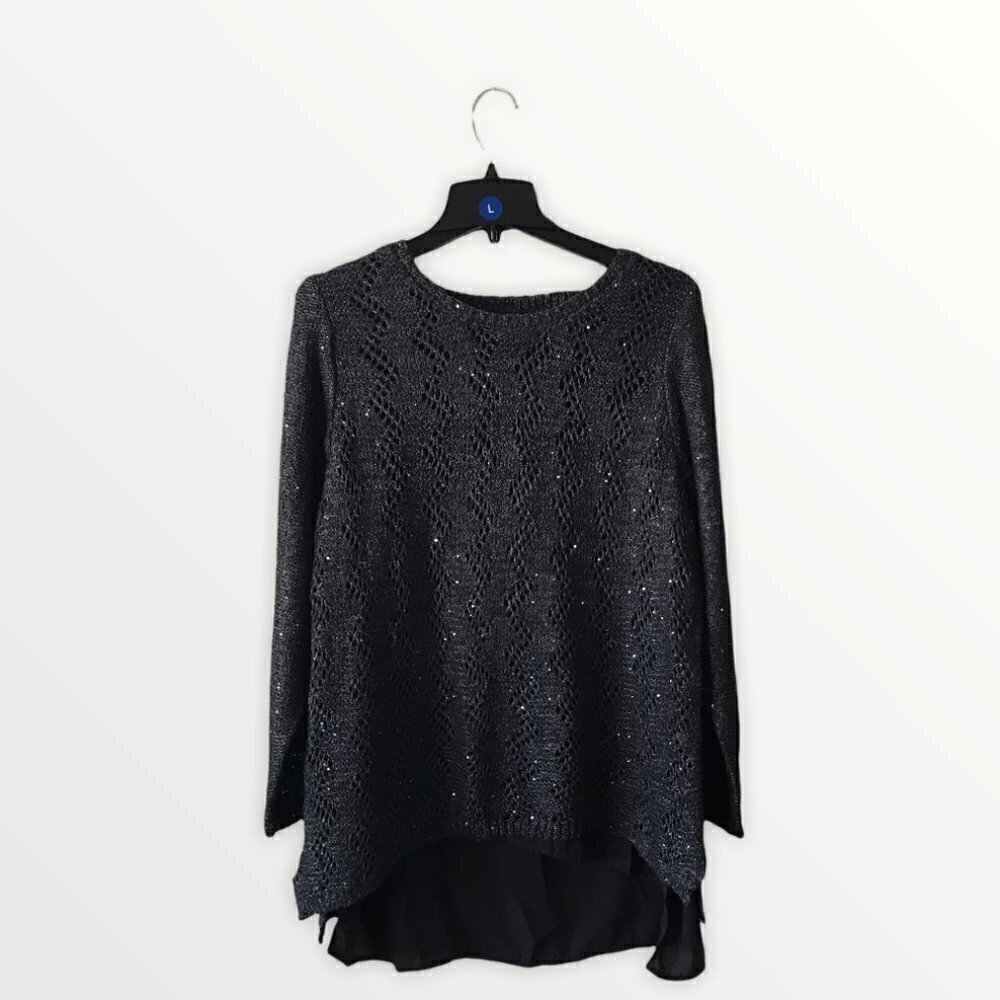 Roz & Ali Knit Long Sleeve High Low Pullover